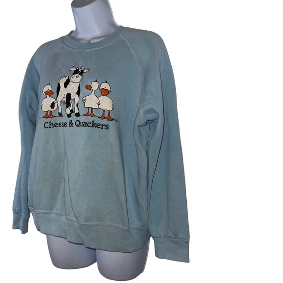 Rare Vtg Cm Bassett Walker Sweatshirt Womens L Cheese Quackers Funny Cow Ducks - Picture 5 of 10